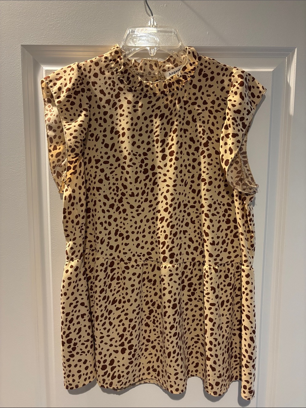 Cream Leopard Print Flutter Sleeve Blouse
